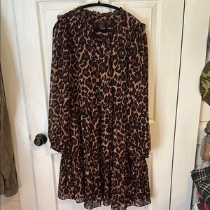 J. Crew Brown and Tan Fit and Flare Dress with Ruffled Tiered Style: Large Tall